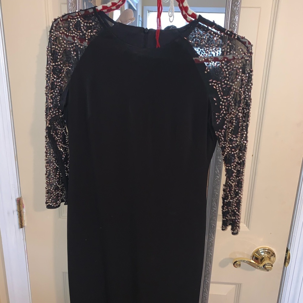 Black dress with beaded sleeves